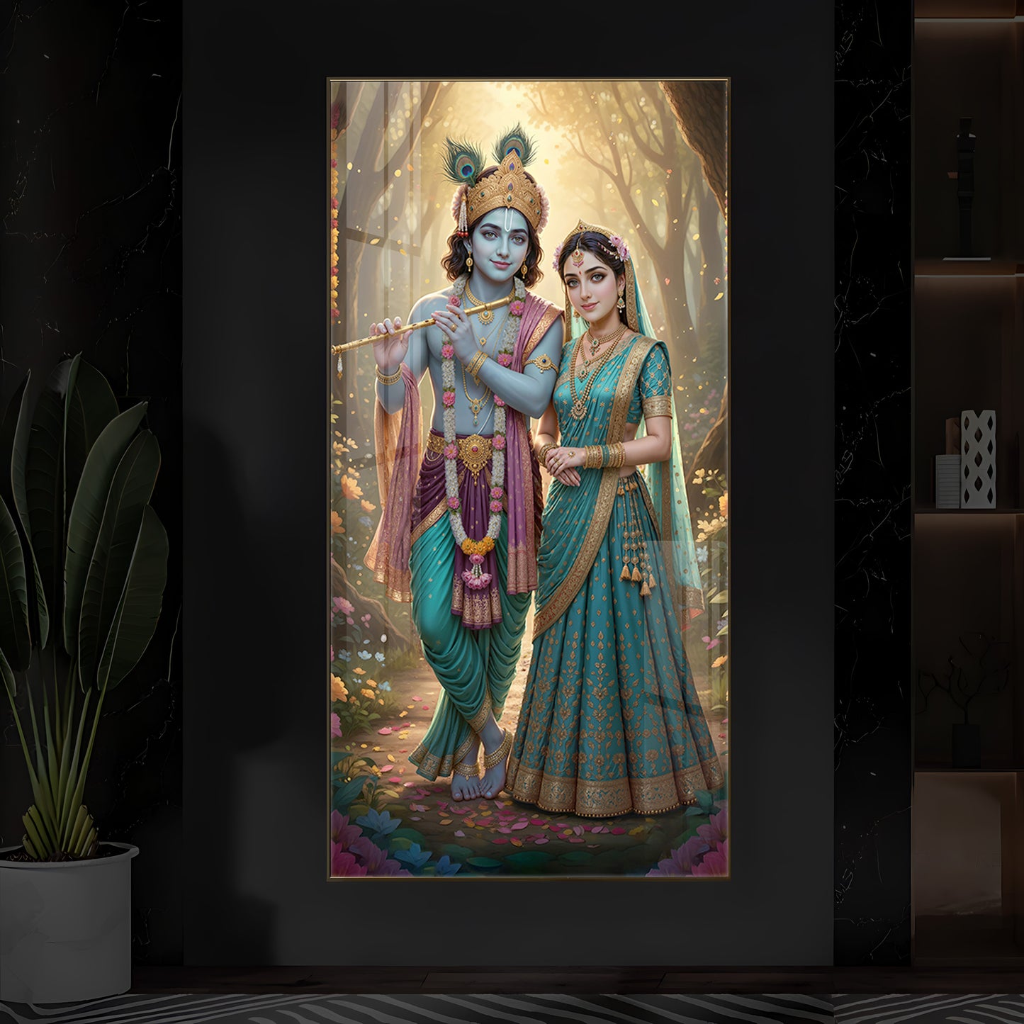 Radhe Krishna Ji Modern Luxury Backlight Vertical Wall Art