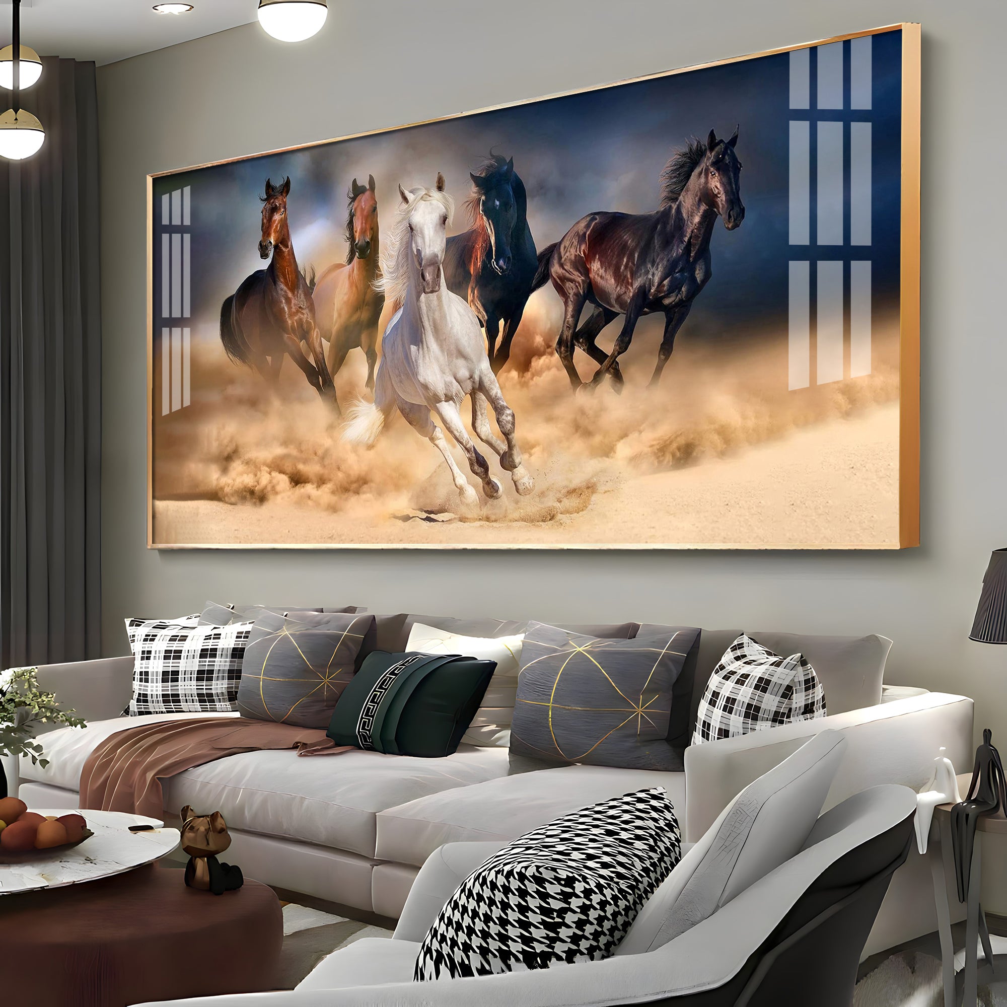 Lucky Running Vastu Horses Premium Acrylic Horizontal Wall Art