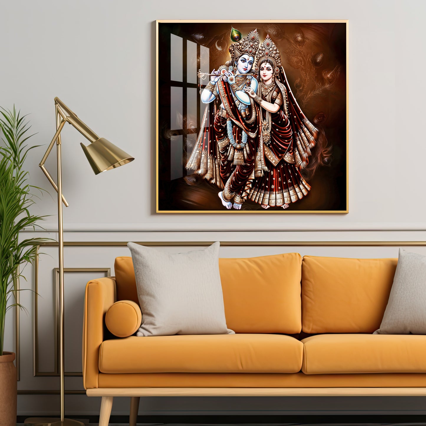 Lovely Radha Krishna Luxury Crystal Square Wall Art