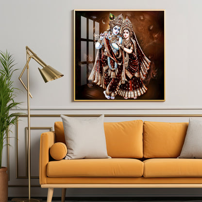 Lovely Radha Krishna Luxury Crystal Square Wall Art