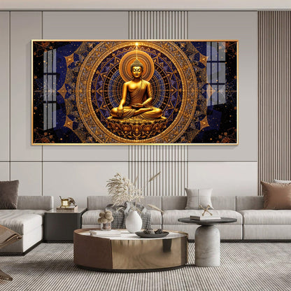Buddha Bliss Premium Acrylic Horizontal Wall Art - 24X12 inches / Gold