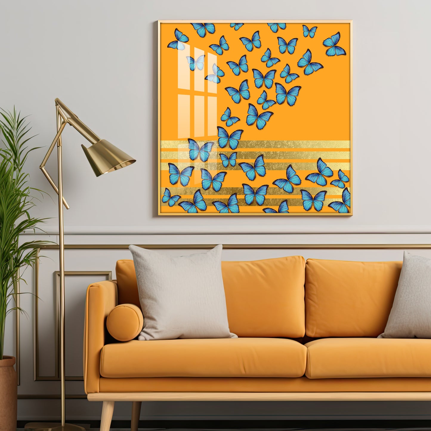 Blue Butterflies Premium Acrylic Square Wall Art