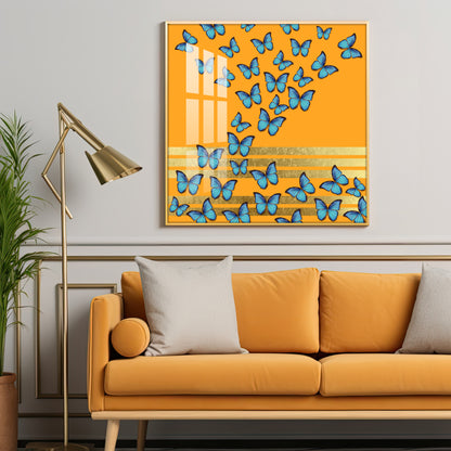 Blue Butterflies Premium Acrylic Square Wall Art