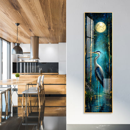 Moonlit Heron in Forest Premium Acrylic Vertical Wall Art