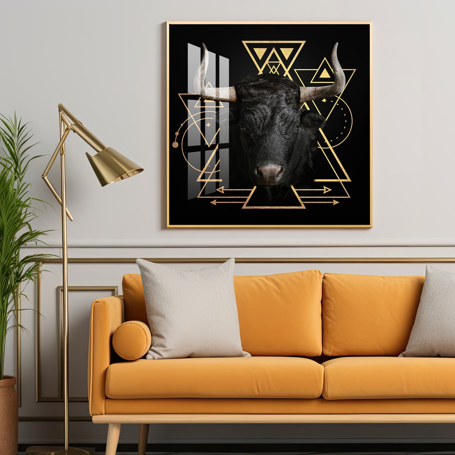 Gold Foil Geometric Figure Yak Premium Acrylic Square Wall Art