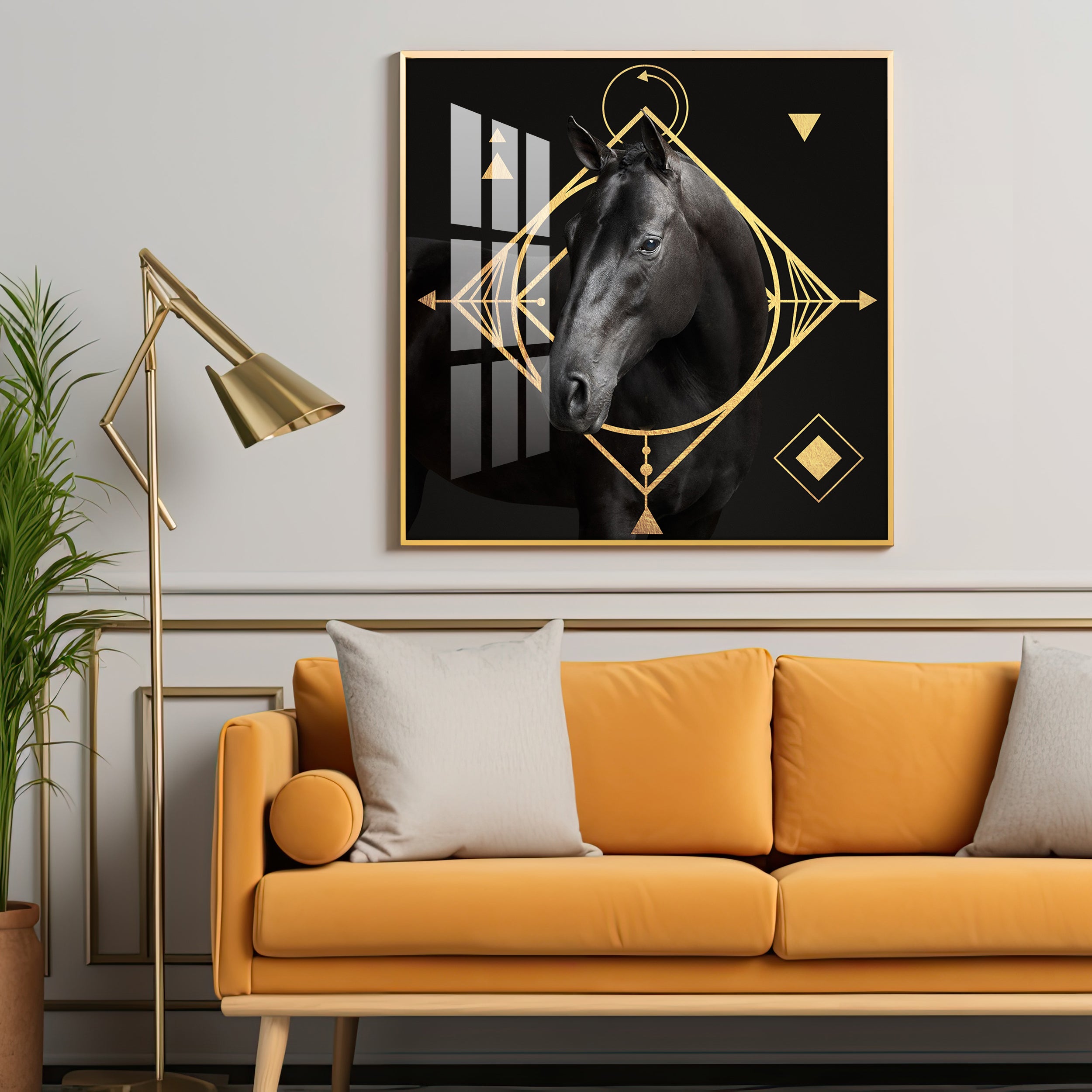 Gold Foil Horse Premium Acrylic Square Wall Art