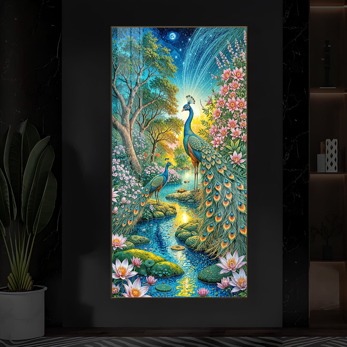 Forest Peacock Modern Luxury Backlight Vertical Wall Art