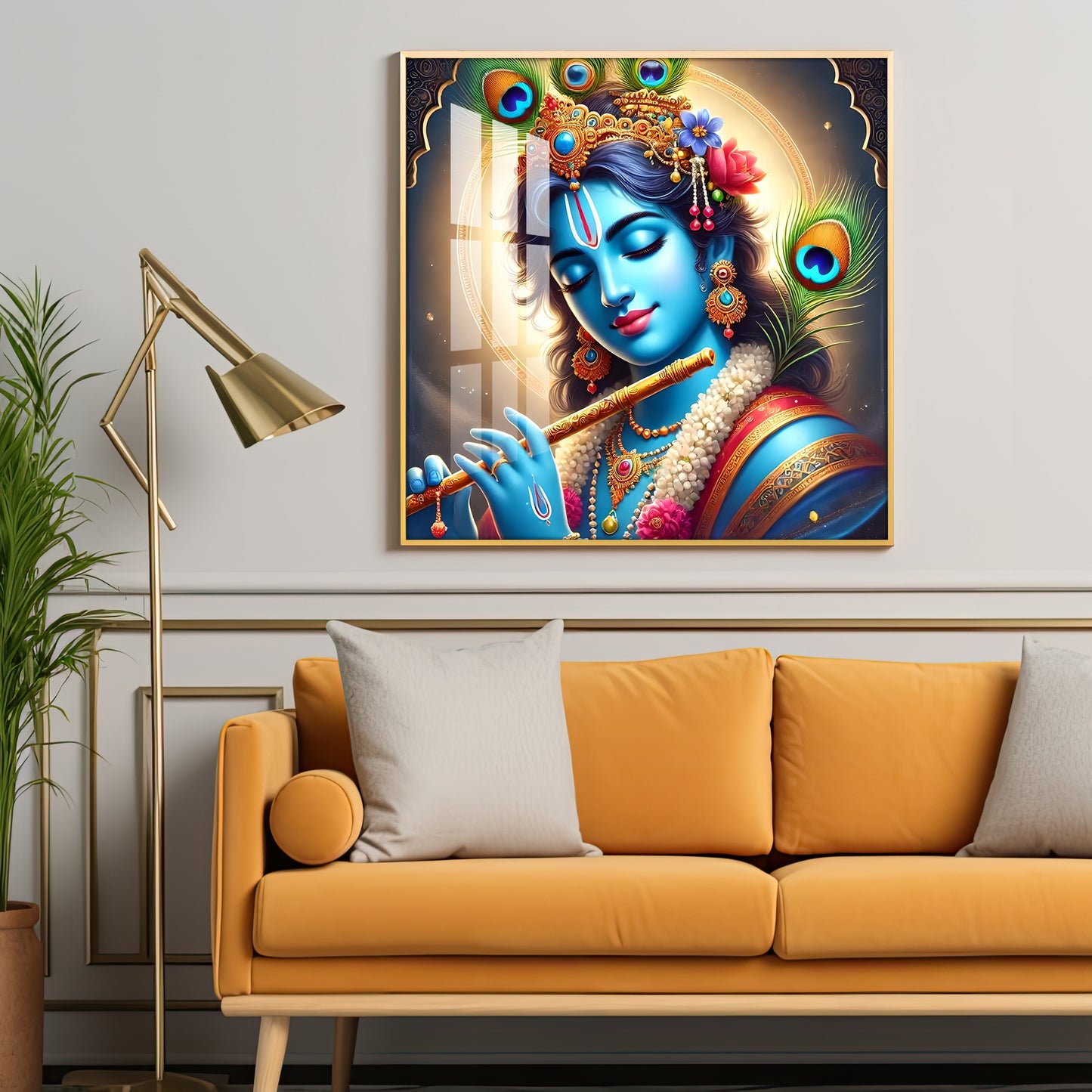 Spiritual Aura Of Krishna Premium Acrylic Square Wall Art