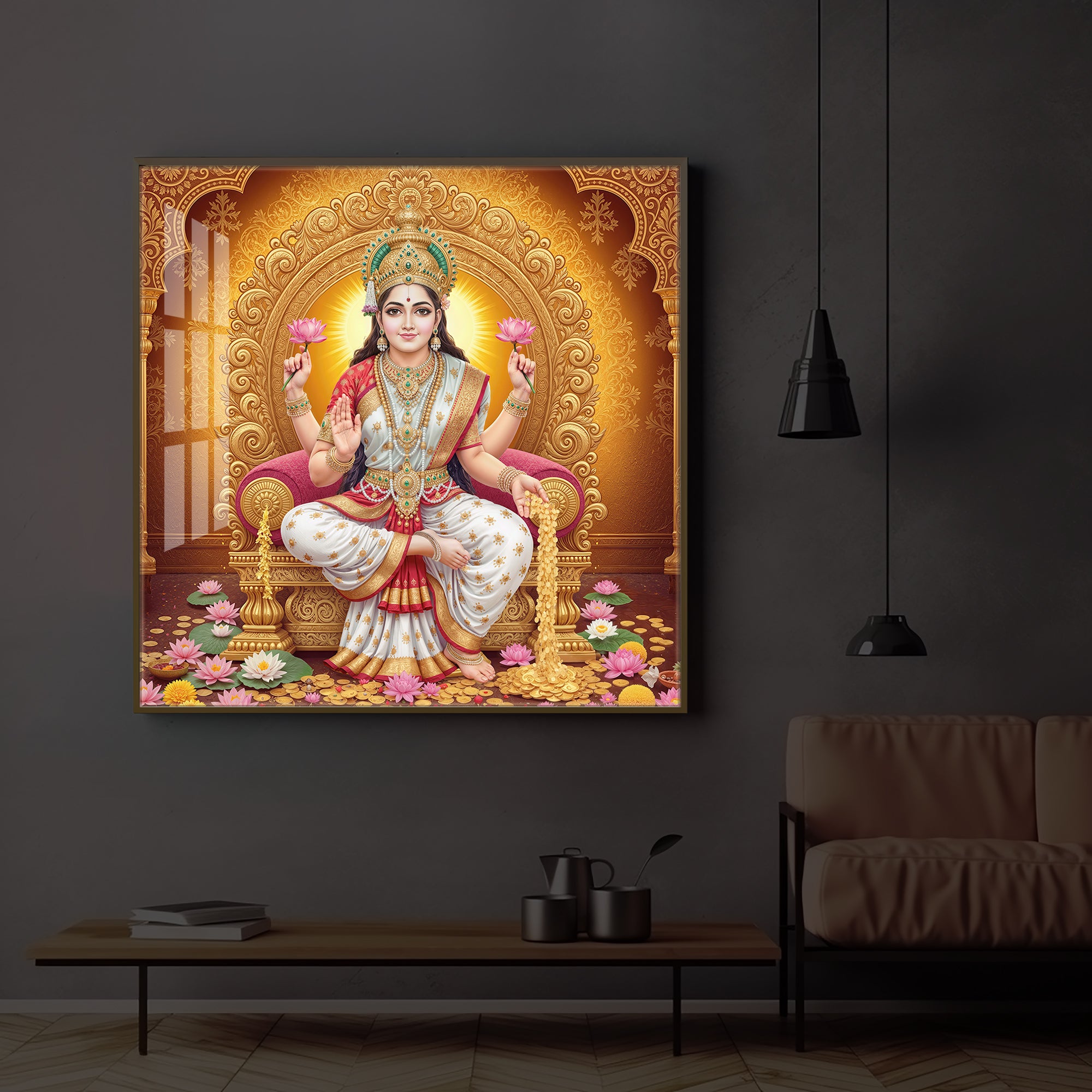 Maa Laxmi Modern Luxury Backlight Square Wall Art