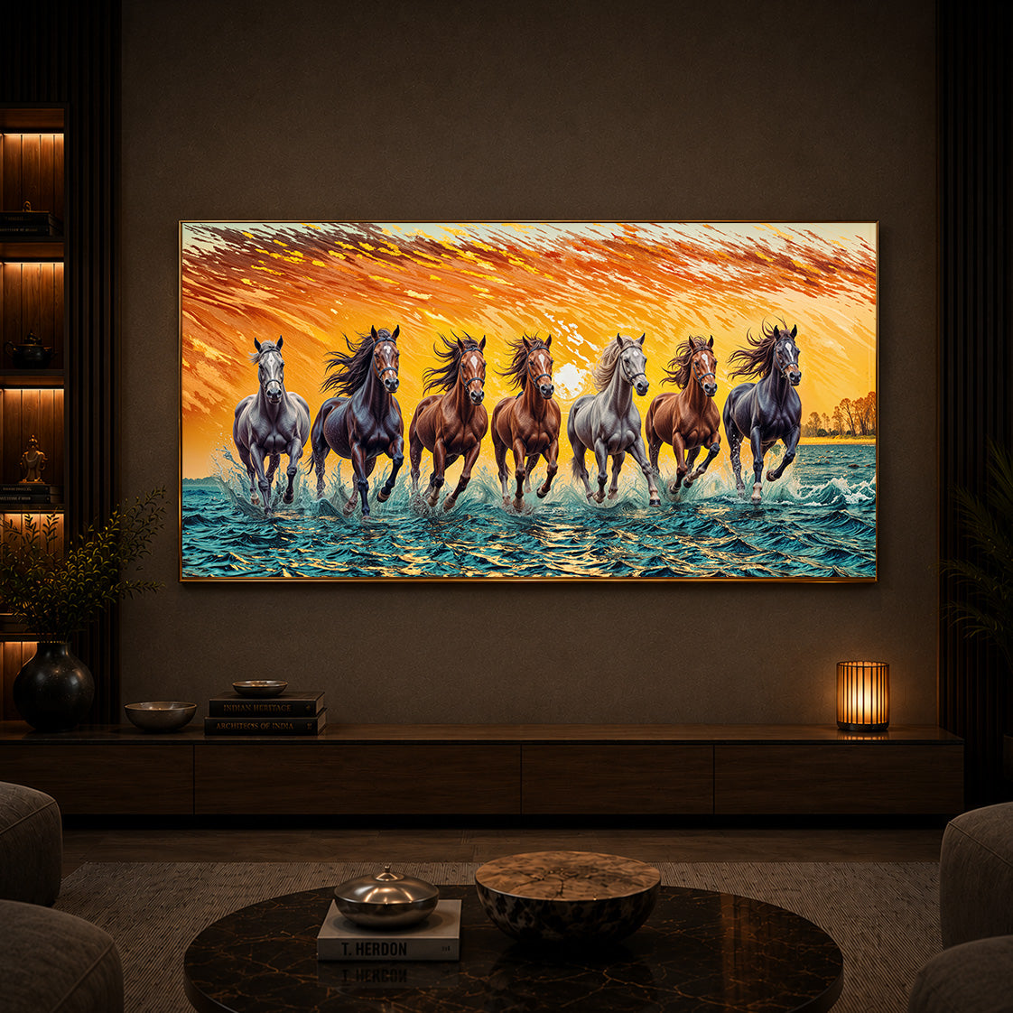 Seven Running Horses Modern Luxury Backlight Horizontal Wall Art