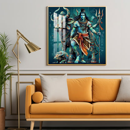 Lord Shiva With Nandi Premium Acrylic Square Wall Art