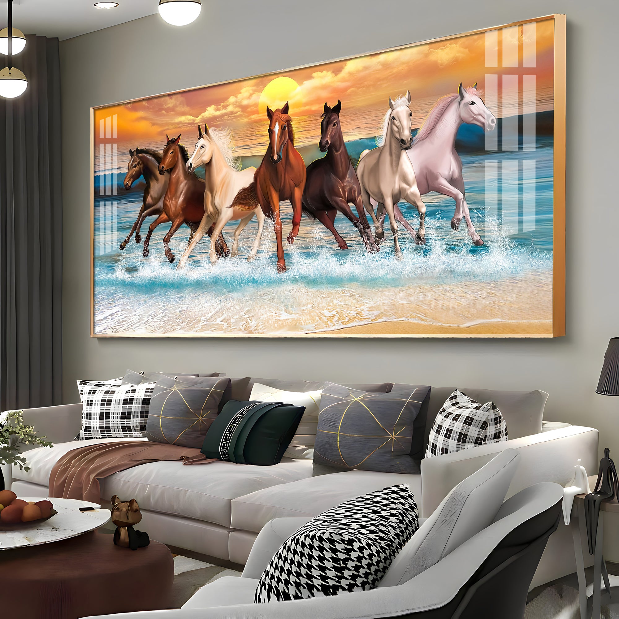 Vastu 7 Running Horses Premium Acrylic Horizontal Wall Art