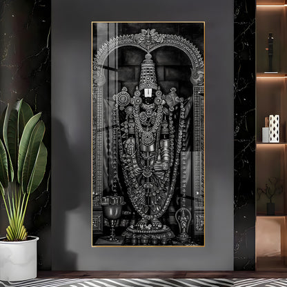 Tirupati Balaji In Charcoal & Graphite Finish Premium Acrylic Vertical Wall Art