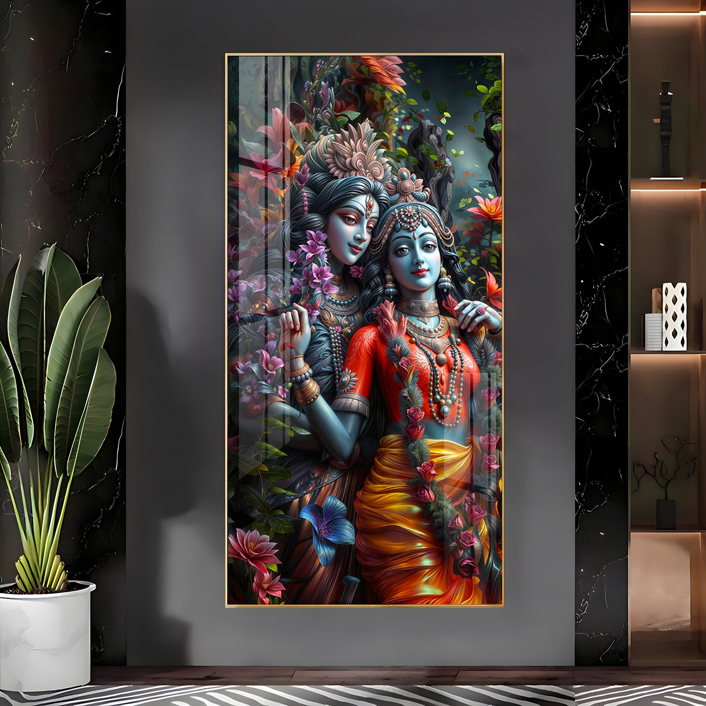 Radha Krishna Love Premium Acrylic Vertical Wall Art