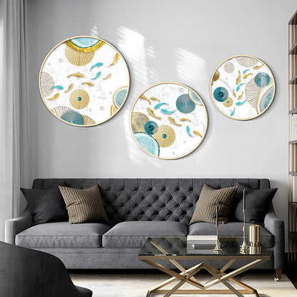 Koi Fish In Blue & Gold Premium Acrylic Round Wall Art (Set of 3)