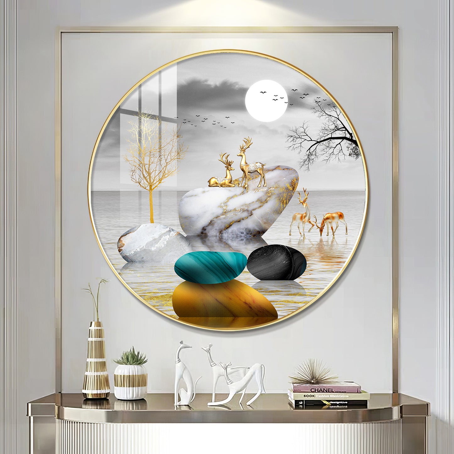 Deer And Stone Premium Acrylic Round Wall Art