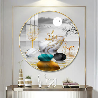 Deer And Stone Premium Acrylic Round Wall Art