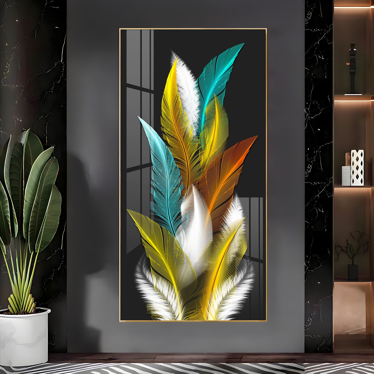 Sparkling Feathers Premium Acrylic Vertical Wall Art