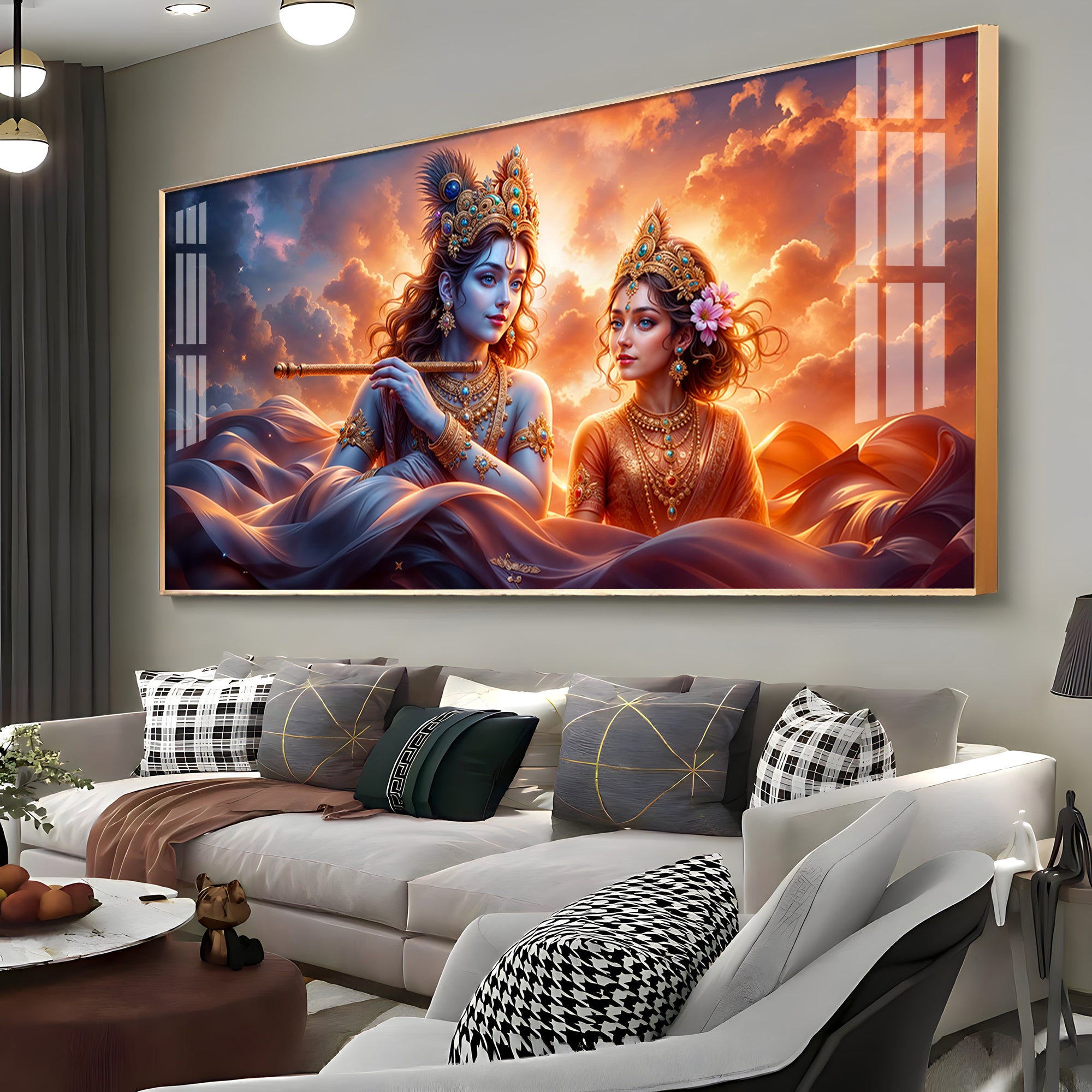 Krishna and Radha In Sunset Premium Acrylic Horizontal Wall Art