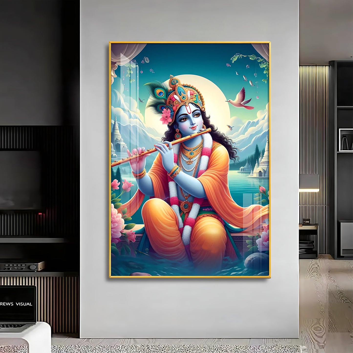 Lord Krishna Devotion Premium Vertical Acrylic Wall Art