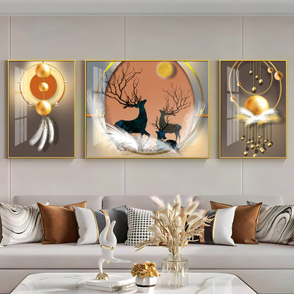 Swamp Deer & Sunset Premium Acrylic Wall Art (Set of 3)