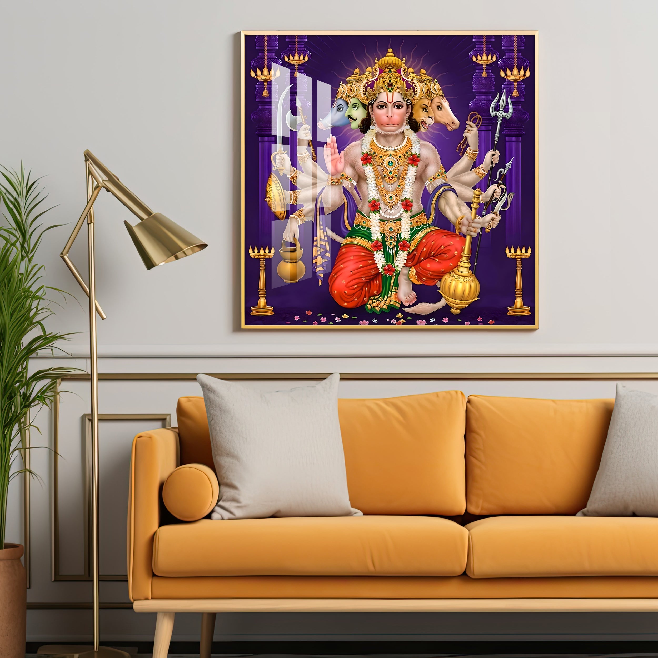 Divine Serenity Of Hanuman Premium Acrylic Square Wall Art