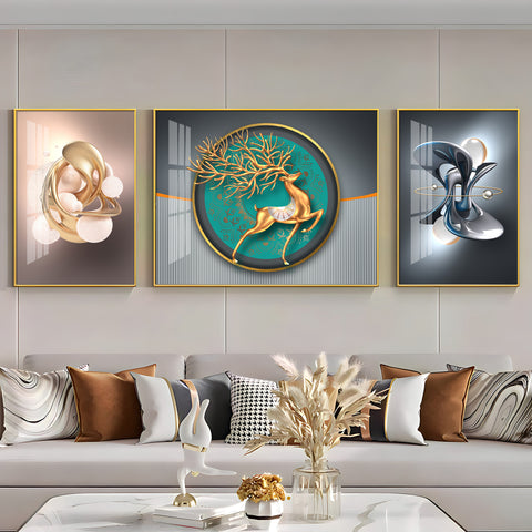 Celestial Deers Premium Acrylic Wall Art (Set of 3)