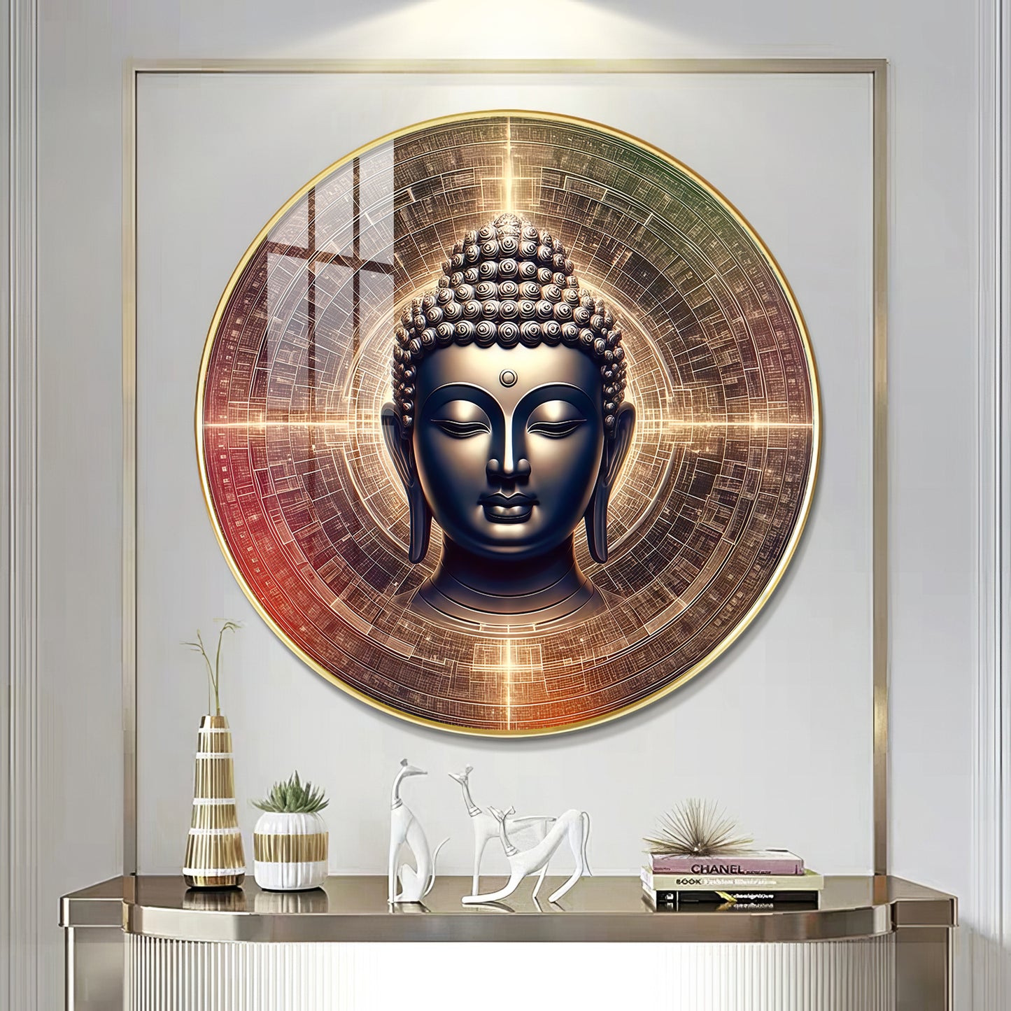 Golden Buddha Aura Premium Acrylic Round Wall Art