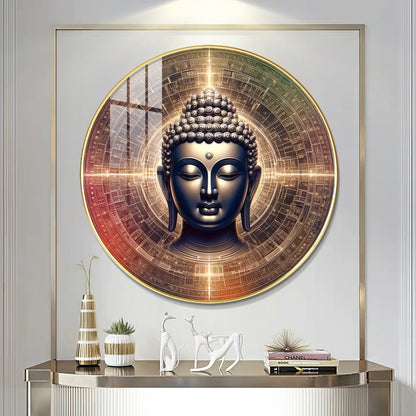 Golden Buddha Aura Premium Acrylic Round Wall Art