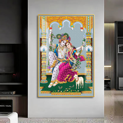 Sacred Radha and Krishna Premium Acrylic Vertical Wall Art