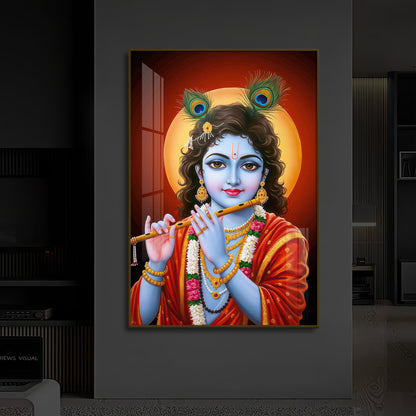 Lord Shree Krishna Ji Modern Luxury Backlight Vertical Wall Art