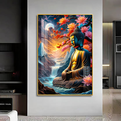 Sitting Buddha Under The Tree Premium Acrylic Vertical Wall Art