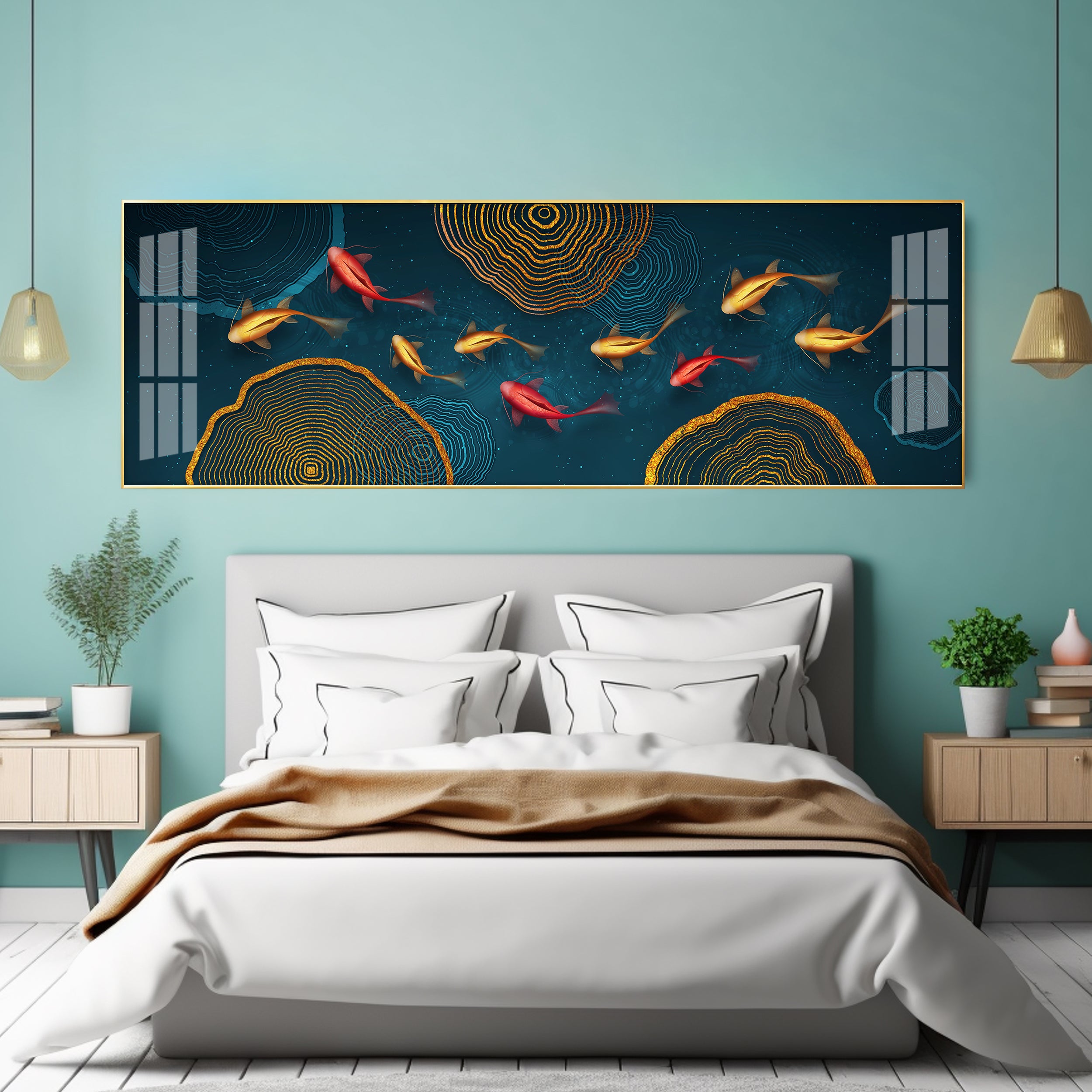 Colorful Koi Fish Luxury Crystal Horizontal Wall Art