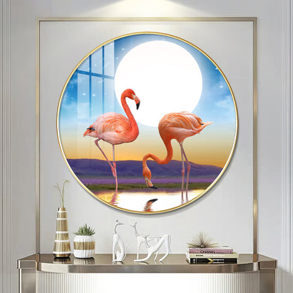 Flamingo Serenity Premium Acrylic Round Wall Art