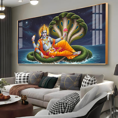 Lord Vishnu on Sheshnag Premium Acrylic Horizontal Wall Art