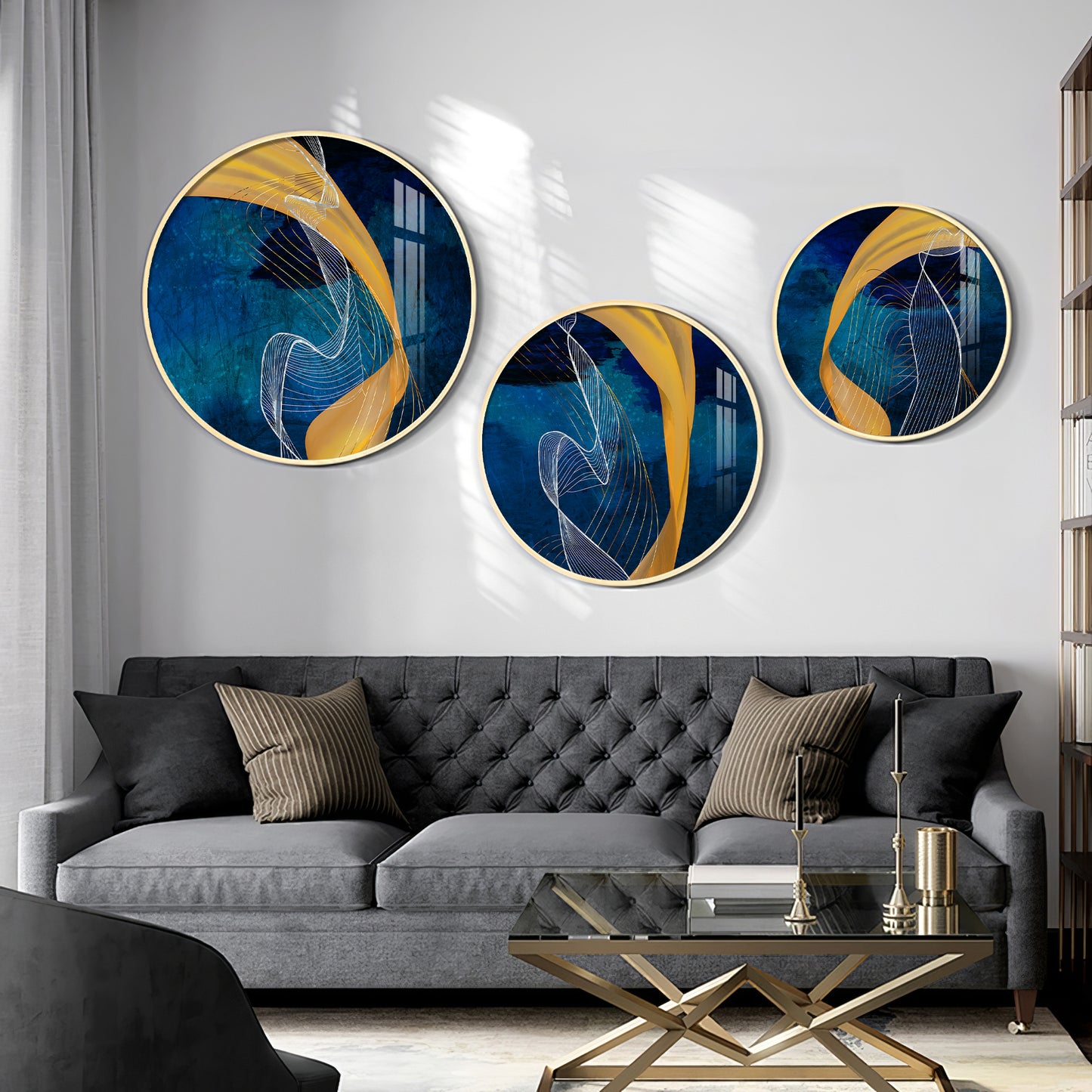 Asatic Waves Premium Acrylic Round Wall Art (Set of 3)