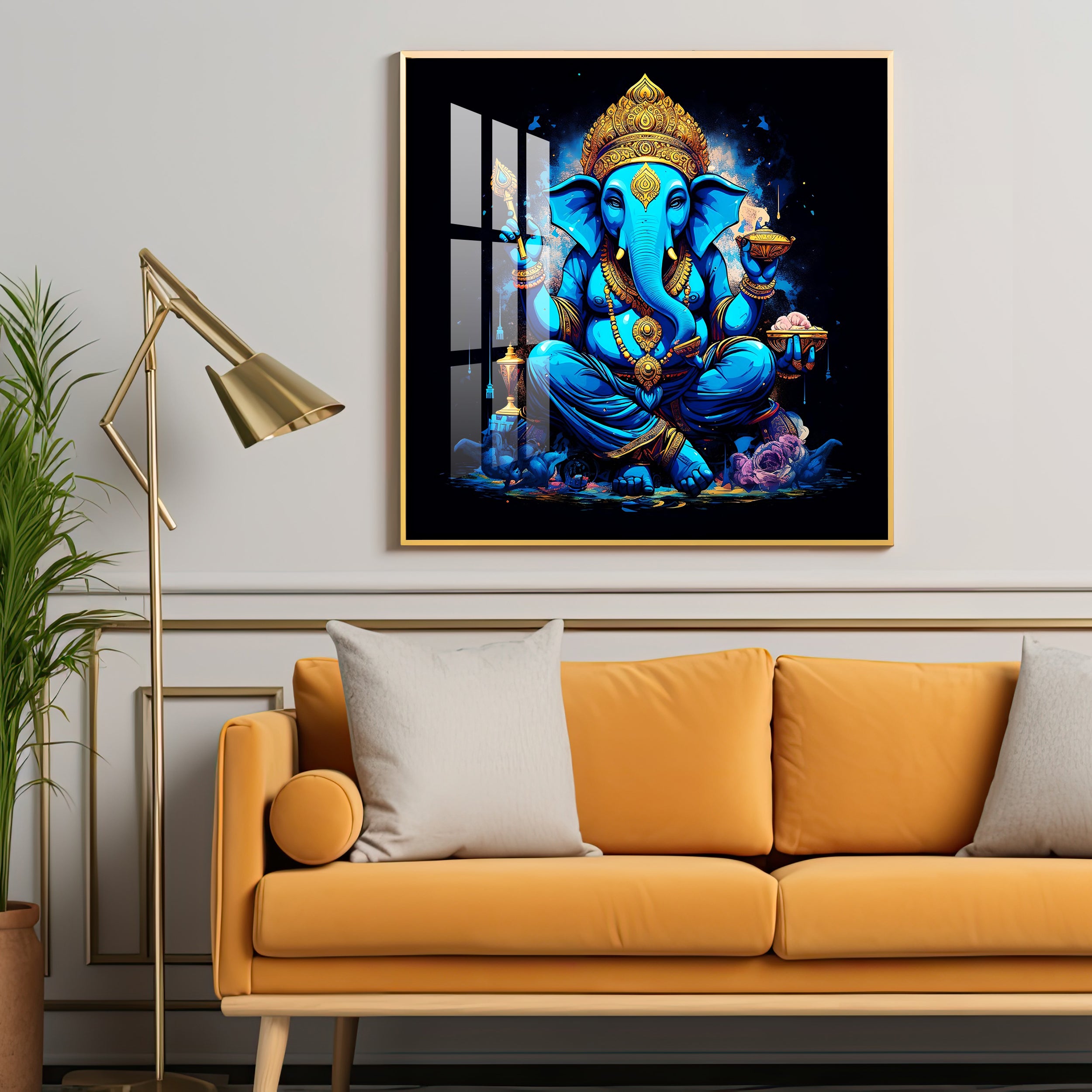 Neon Ganpati Premium Acrylic Square Wall Art