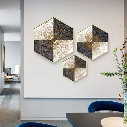 Spiral In Golden Premium Acrylic Hexagon Wall Art (Set of 3)
