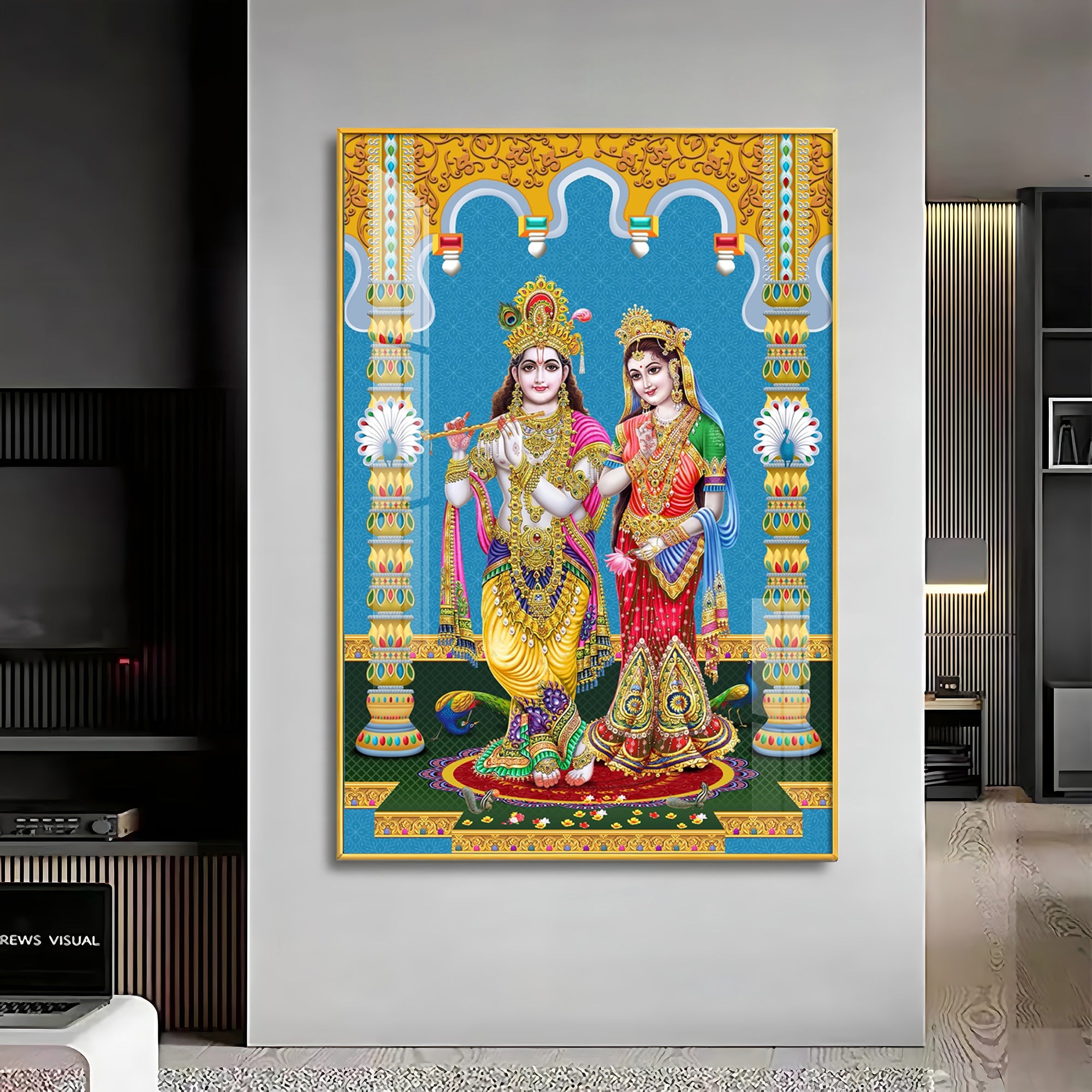Divine Radha and Krishna Premium Acrylic Vertical Wall Art