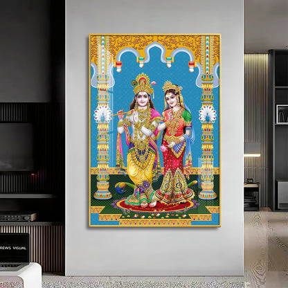 Divine Radha and Krishna Premium Acrylic Vertical Wall Art