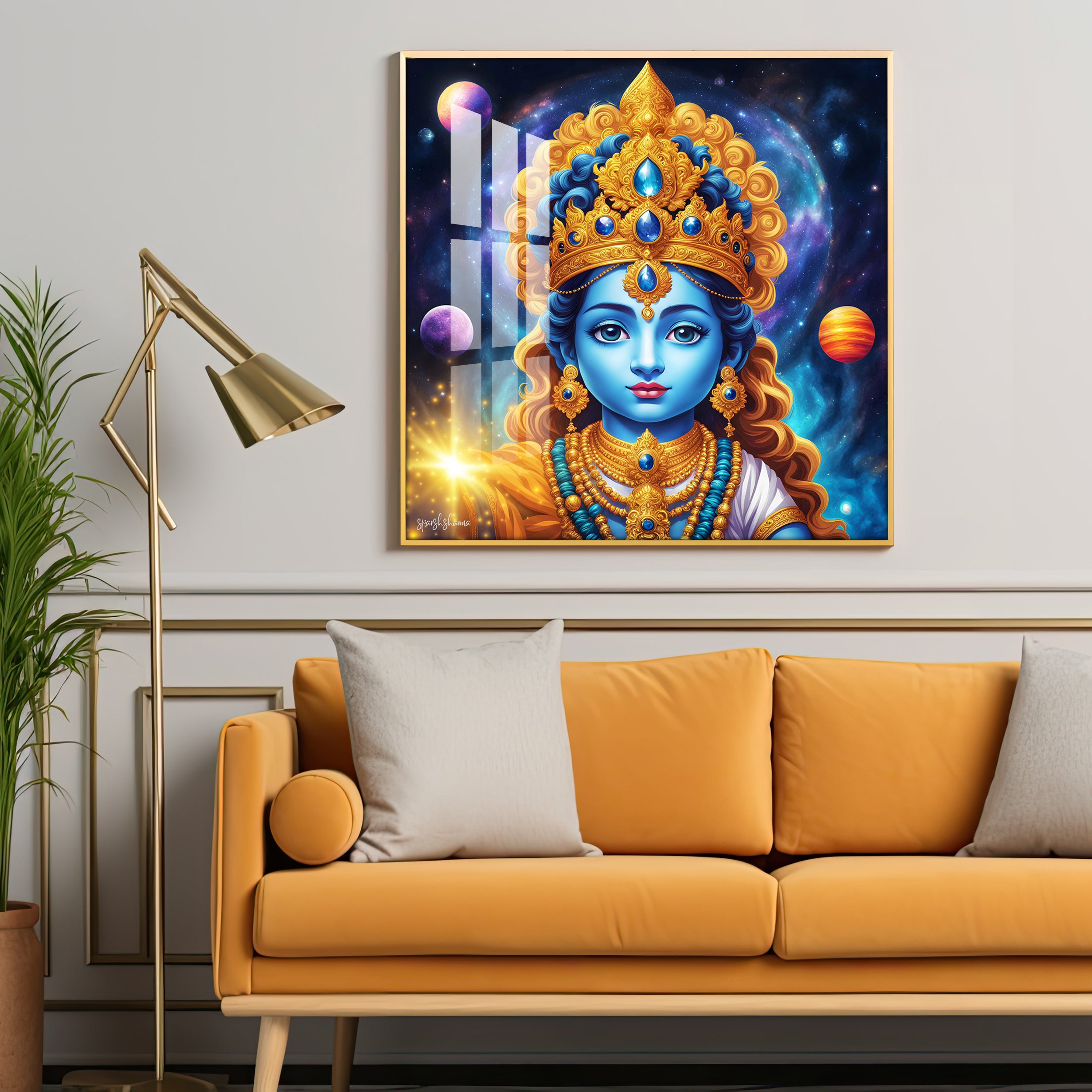 Krishna in Majestic Hues Premium Acrylic Square Wall Art