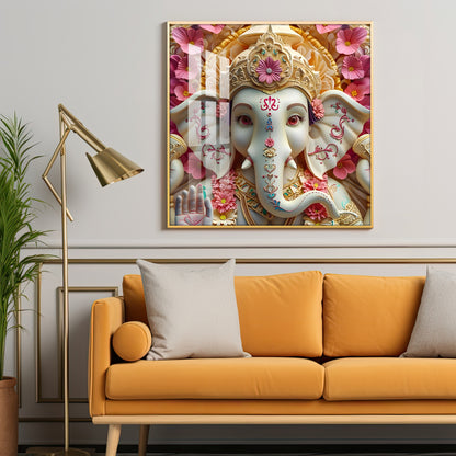 Devotional Lord Ganesh Premium Acrylic Square Wall Art