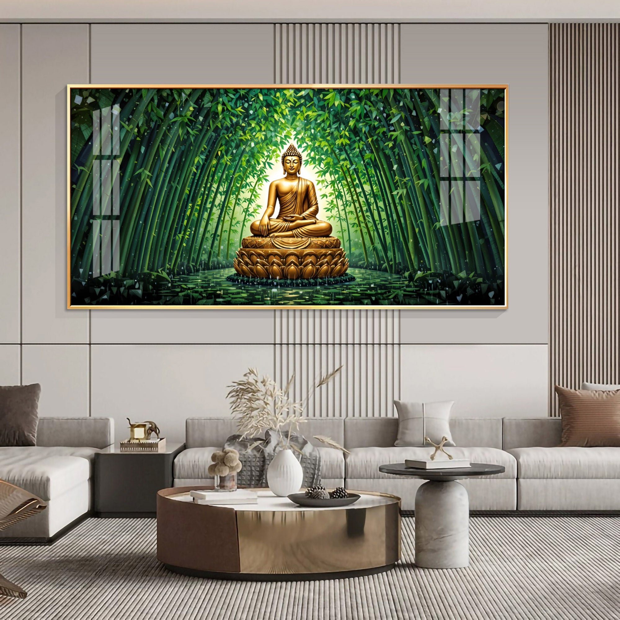 Mindful Buddha In Forest Premium Acrylic Horizontal Wall Art