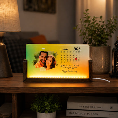 Calendar Acrylic LED Table Lamp - Wooden Stand