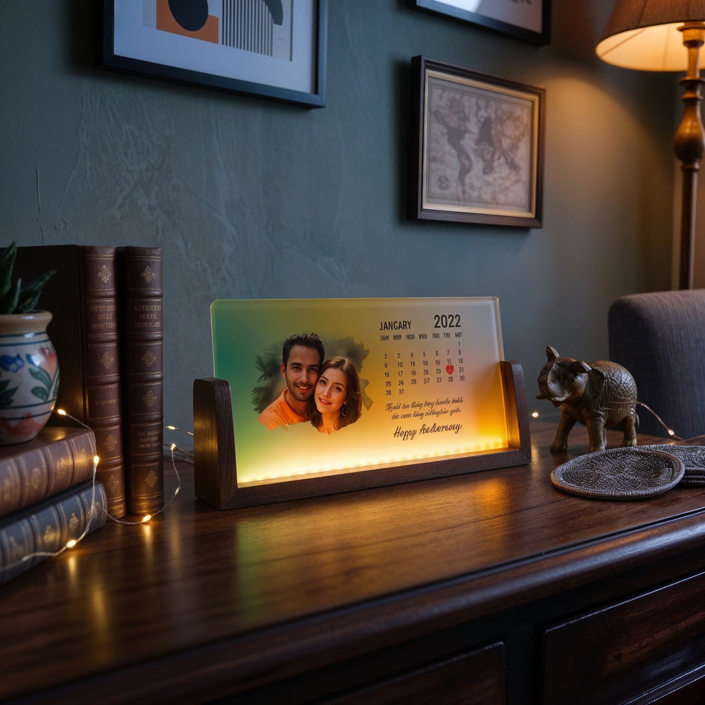 Calendar Acrylic LED Table Lamp - Wooden Stand