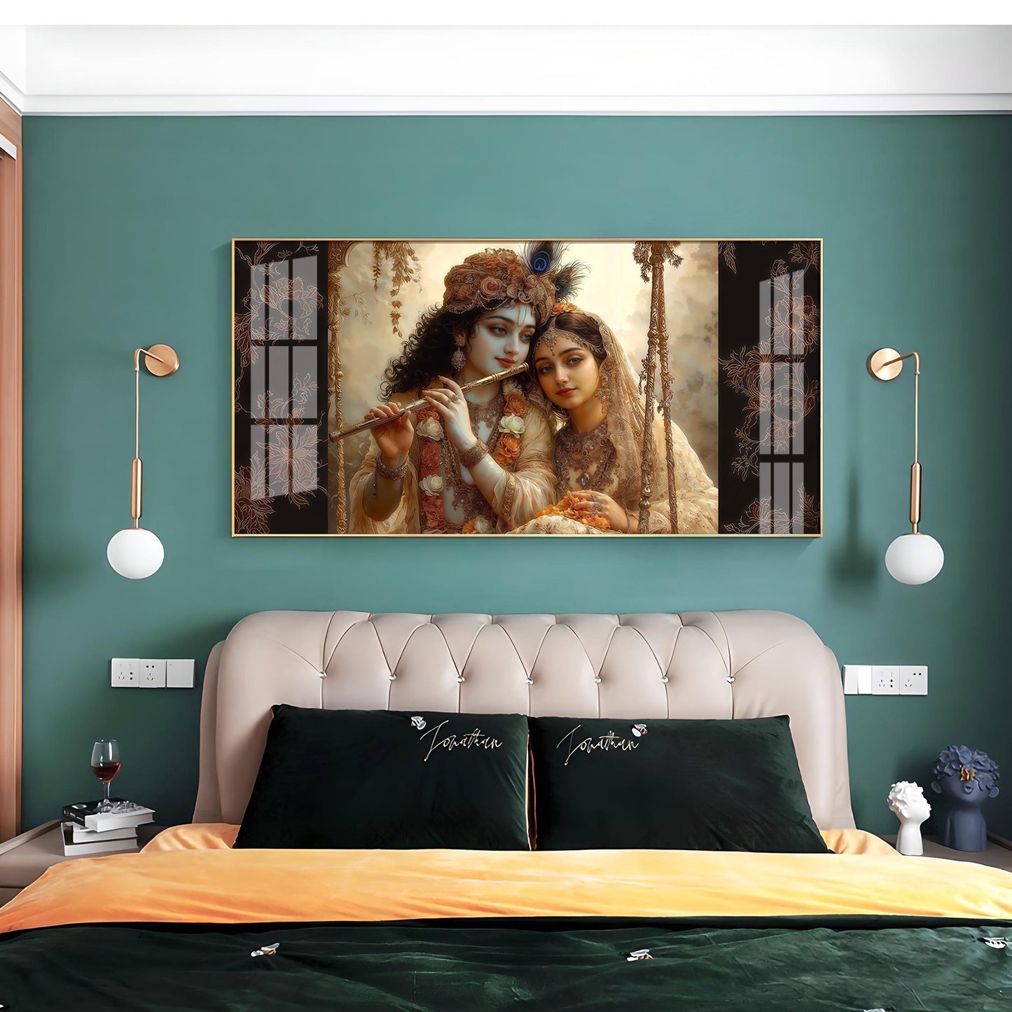 Loving Radha Krishna Premium Acrylic Horizontal Wall Art