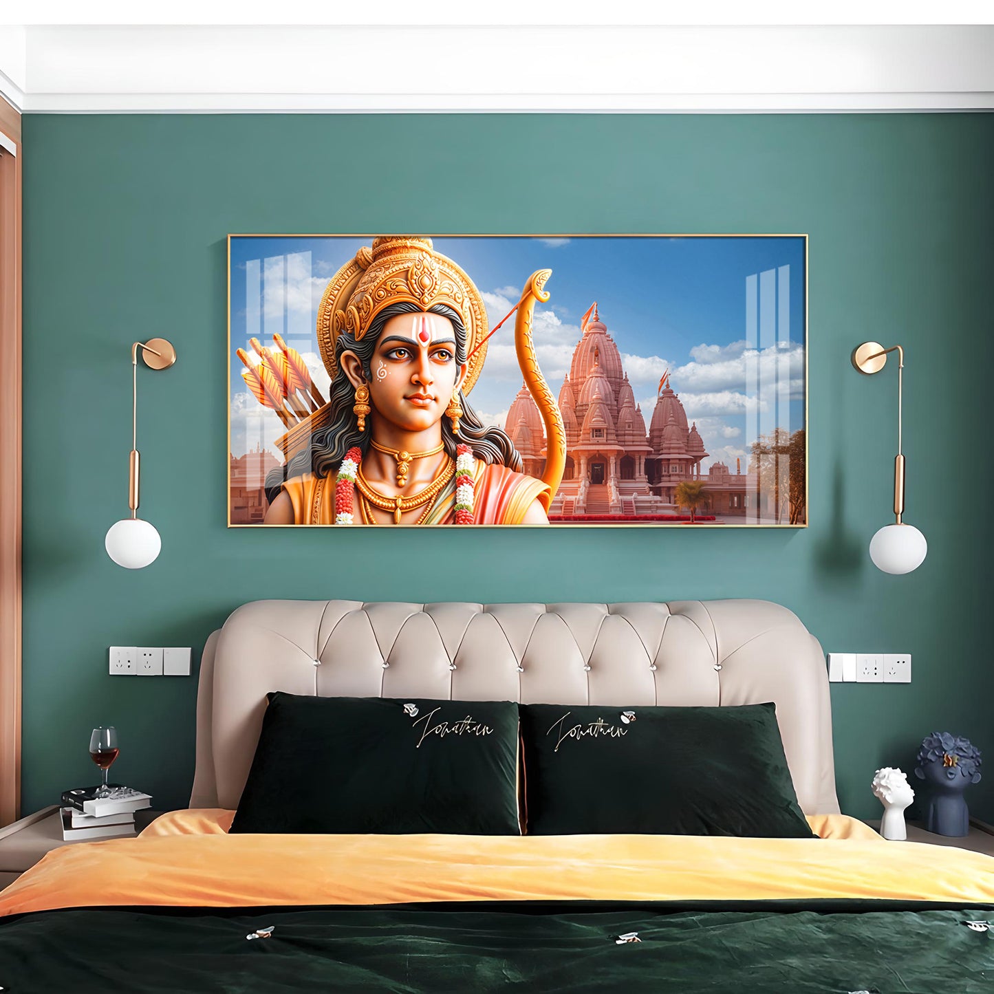 Lord Ram with Ram Mandir Premium Acrylic Horizontal Wall Art