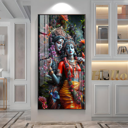 Radha Krishna Love Premium Acrylic Vertical Wall Art