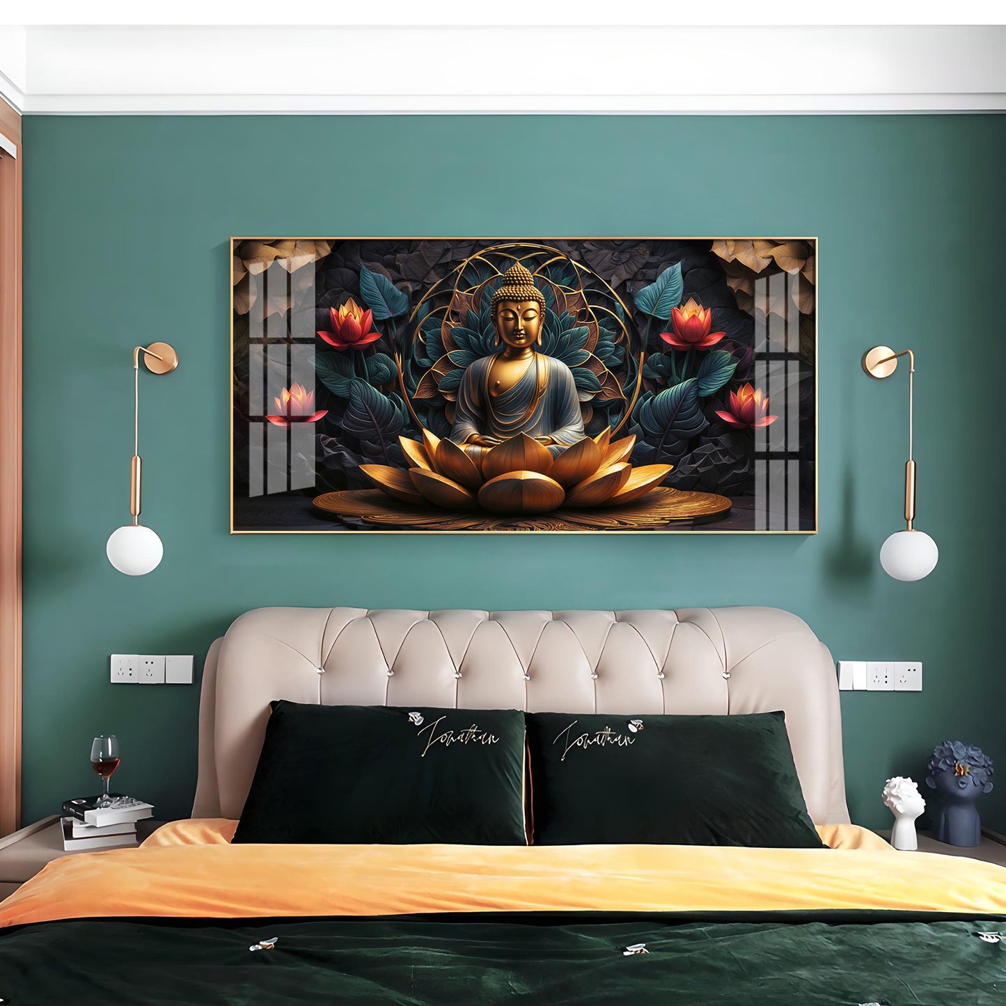 Buddha's Reflection With Sacred Lotus Premium Acrylic Horizontal Wall Art