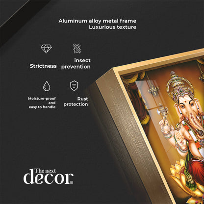 Lord Ganesha On Gold Lotus Premium Vertical Acrylic Wall Art